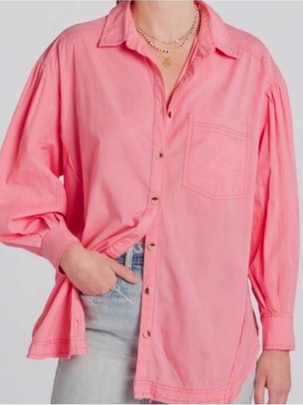 Free People Rose Pink Oversized Button-Down Shirt